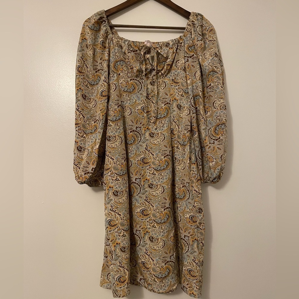 Dizzy Lizzy Paisley Blue and Yellow Empire Waist Dress Size Small